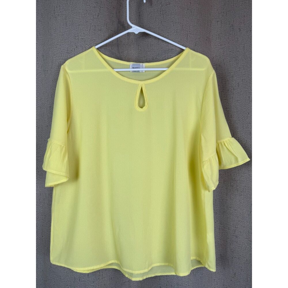 Omega Collection Yellow Ruffle Sleeve Keyhole Top | 2XL - Picture 3 of 5